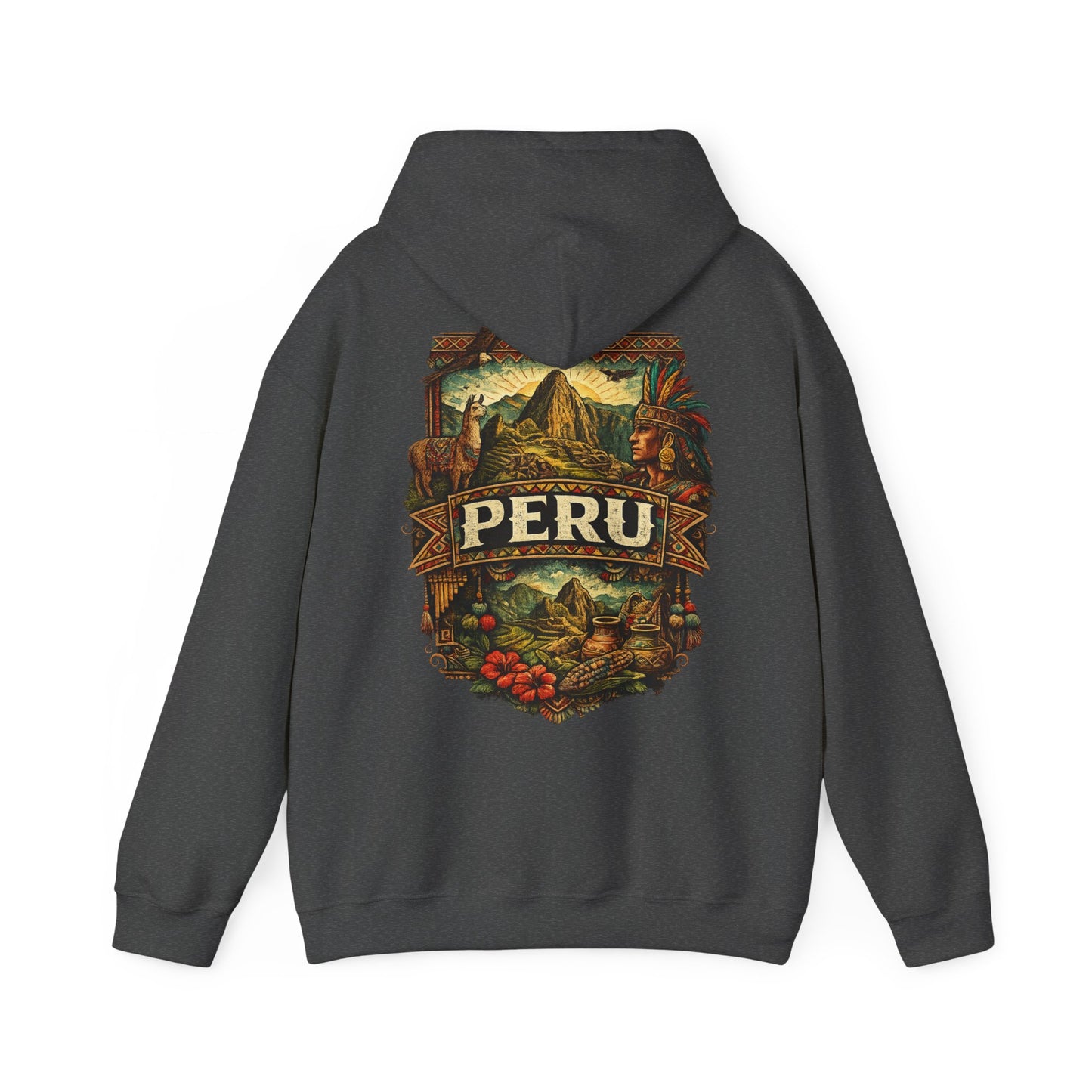 Peru Vintage Machu Picchu Hoodie – Anden-Landschaft mit Lama & Kondor - Unisex