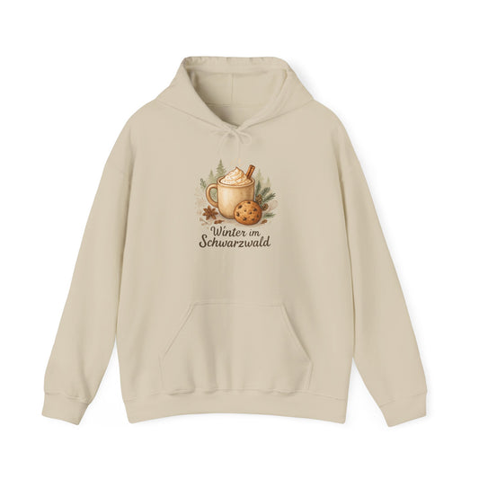 Hoodie Sweatshirt – Winter Scene Tasse mit Sahnehaube und Keks im Schwarzwald Design