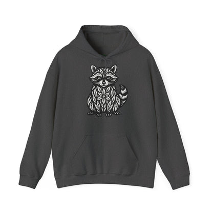 Linoldruck Waschbär Hoodie – Raccoon Linocut Kapuzenpullover