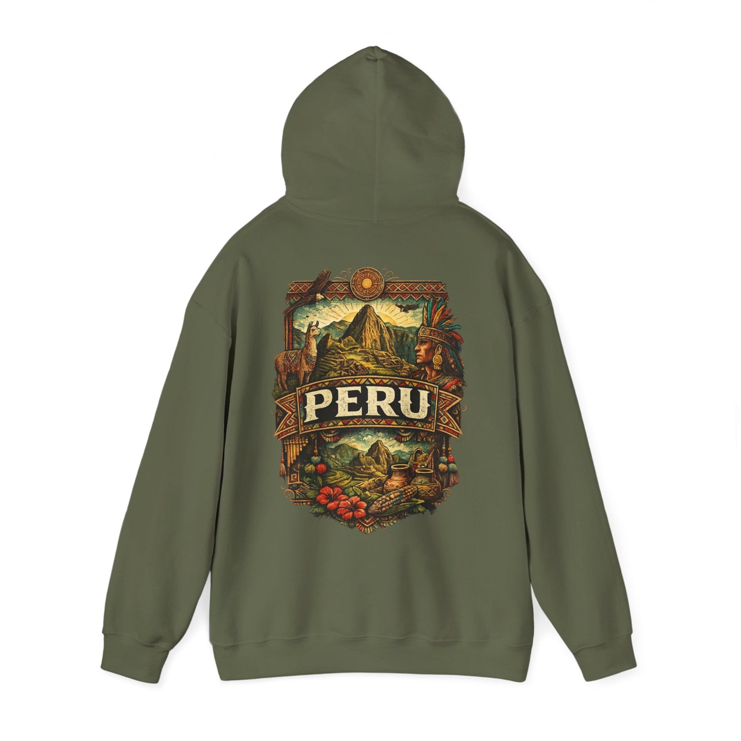 Peru Vintage Machu Picchu Hoodie – Anden-Landschaft mit Lama & Kondor - Unisex