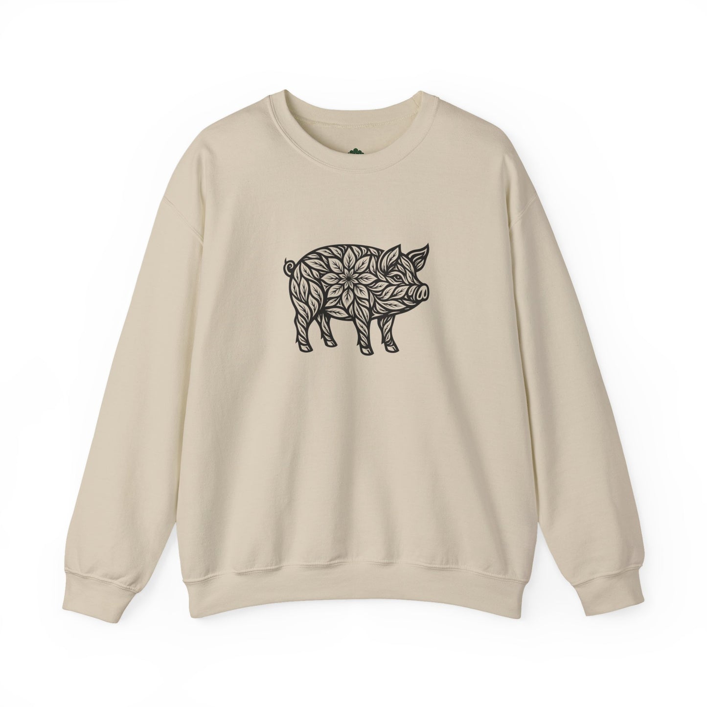 Sweater mit Schwein im floralen Linocut Stil