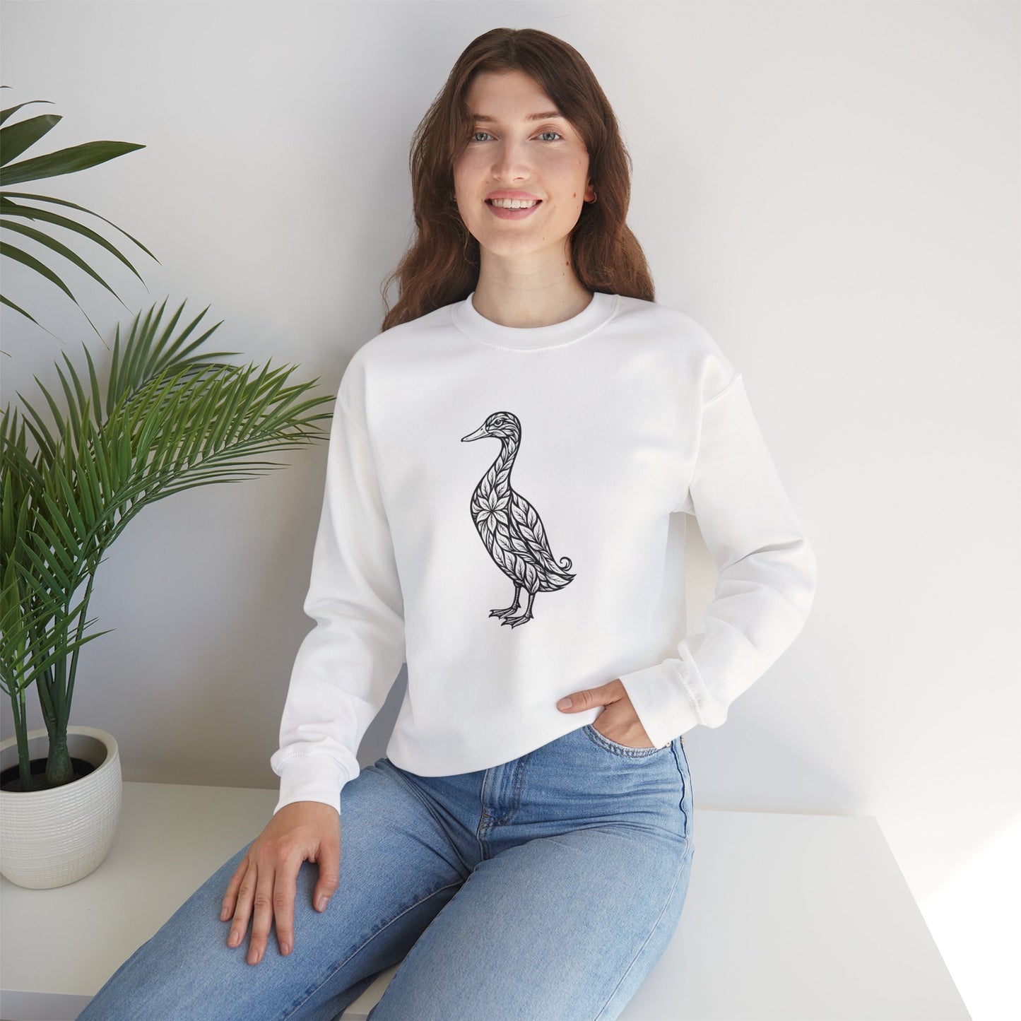 Sweater mit Ente im floralen Linocut Stil – Unisex